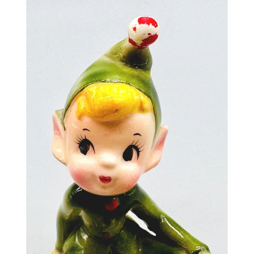 Tumbling Pixie Elf Figurine Sitting Japan Vintage 1950s Christmas Decor Ceramic
